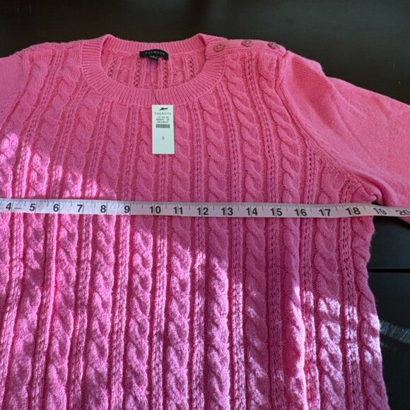 Talbots Stunning Pink Cable Knit Crewneck Sweater Womans Small Button Accent NWT - Picture 6 of 10